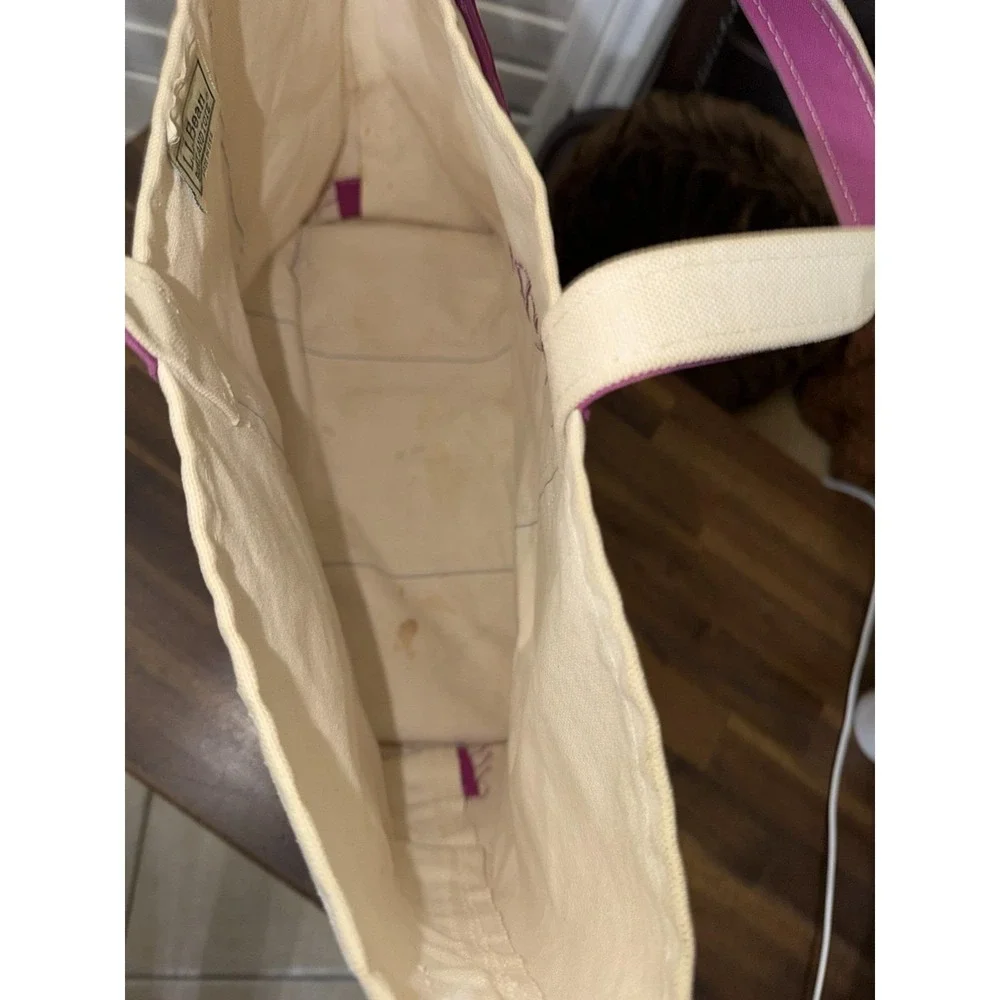 Vtg 90s LL Bean Large Boat and Tote Canvas  Short Magneta Handles Base *STAINS